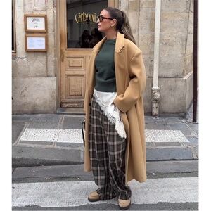 Zara Plaid Wide-Leg Pants